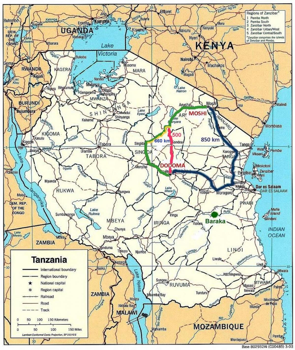 탄자니아의 도로 네트워크 지도