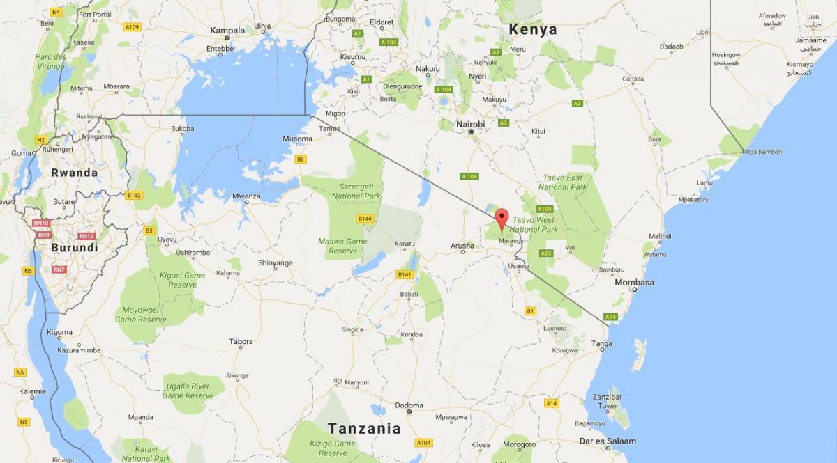 탄자니아에 위치하는 세계 지도